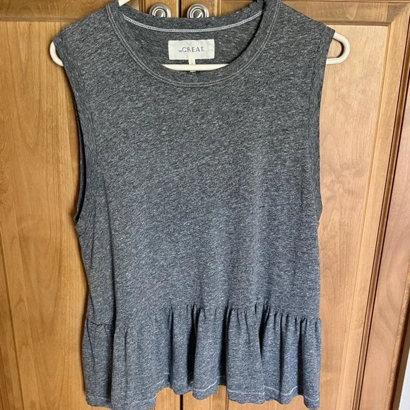 THE GREAT. Heather Gray Peplum Tank Top - Picture 3 of 8